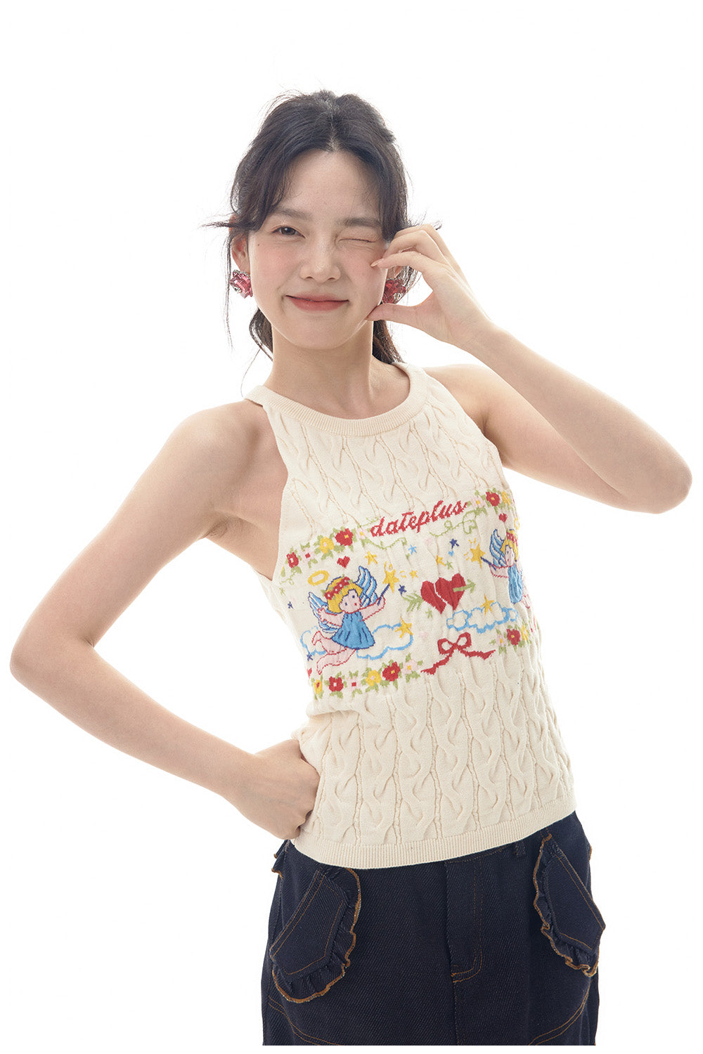 Angel Pattern Knit Tank Top
