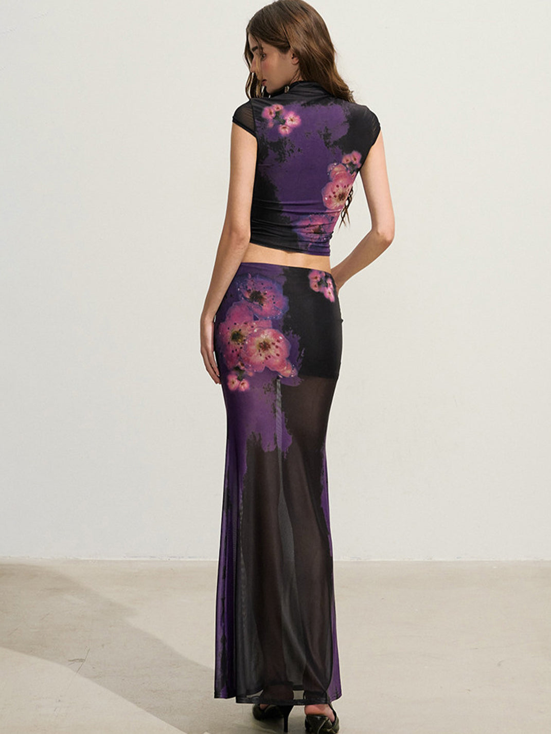 Gradient Floral Mesh Two-Piece Set