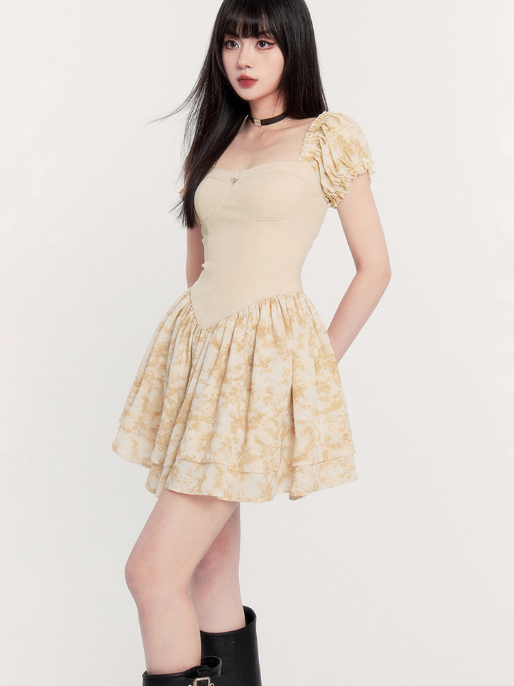 Vintage Puff manga mini vestido