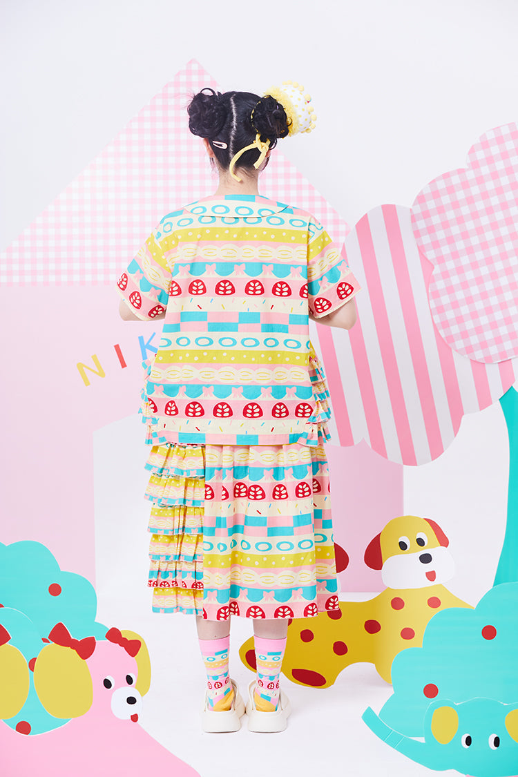 Pastel Mushroom Print Peter Pan Collar Blouse