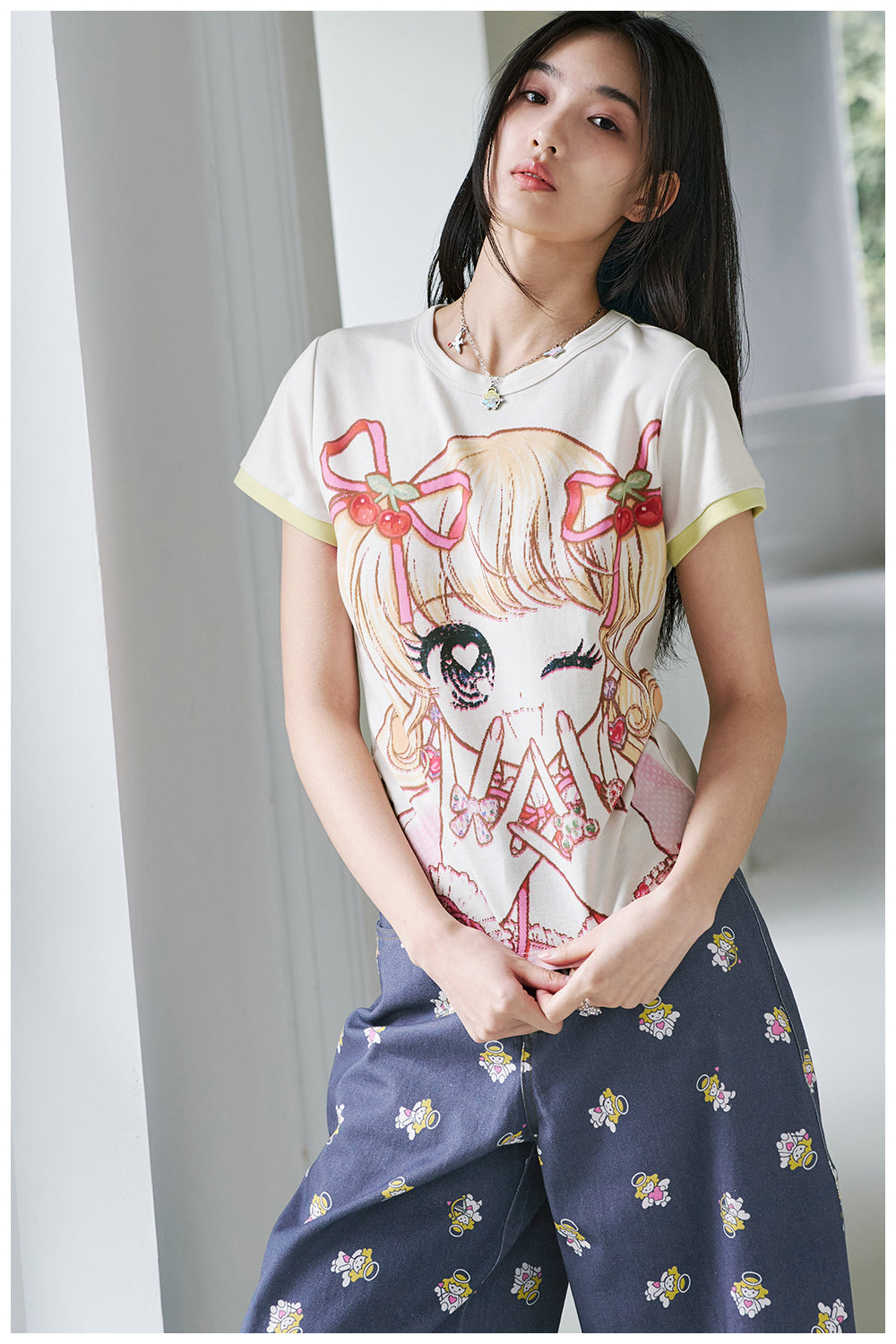 Sweet Anime Girl Print Cotton T-Shirt