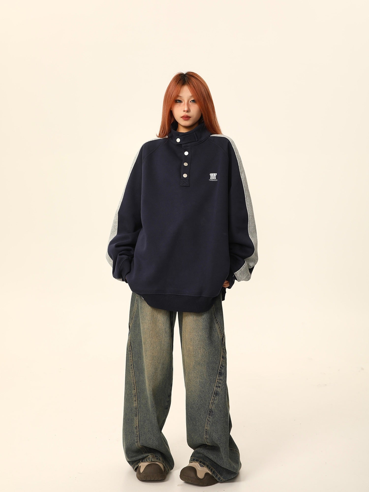 W California Botón de cuello alto Sweatshirt Coat