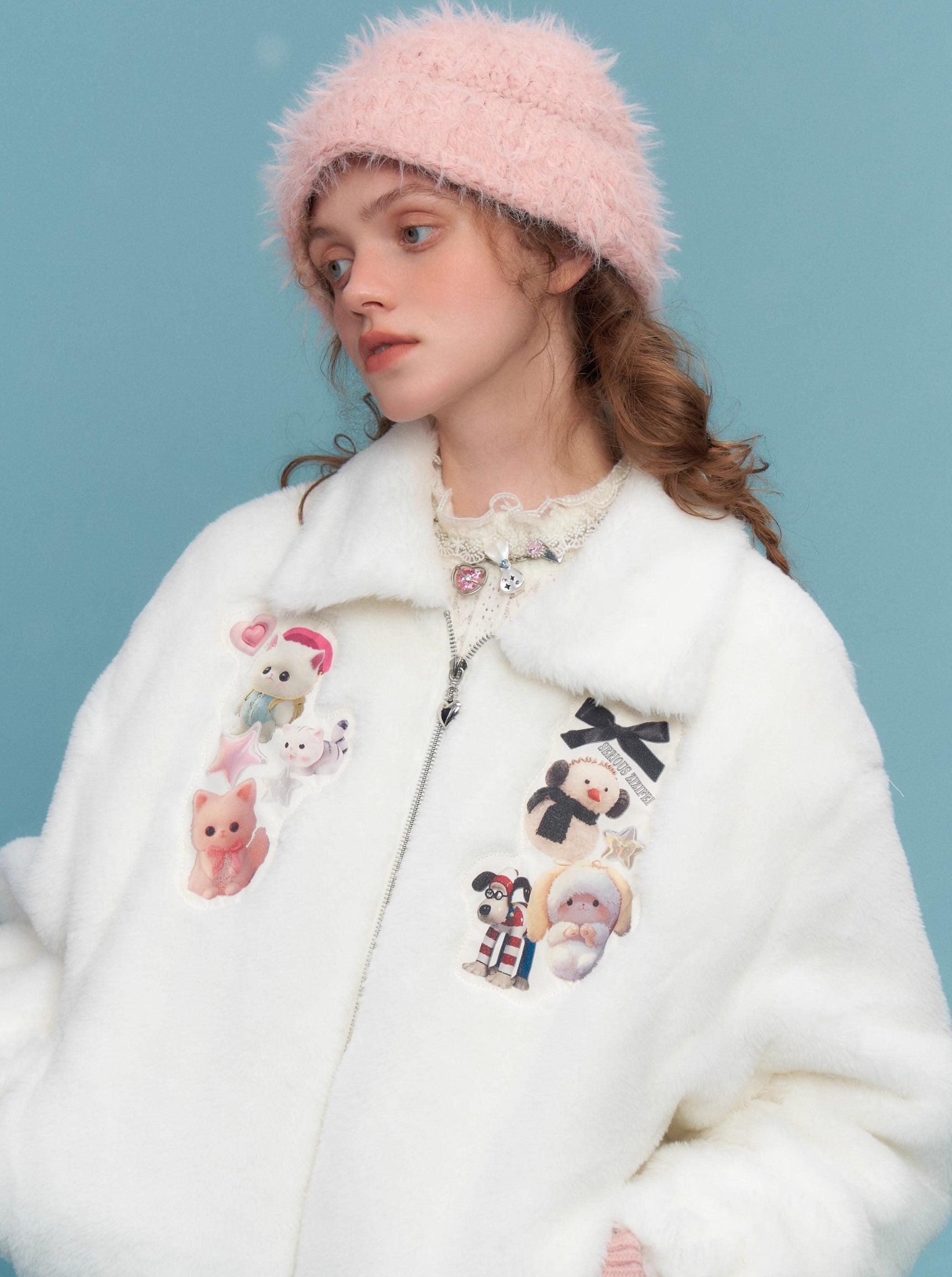 Chaqueta de piel sintética de parche de animal dulce
