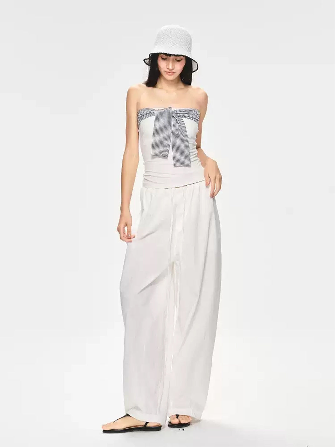 Slim Waist Gathered Draped Long Pants