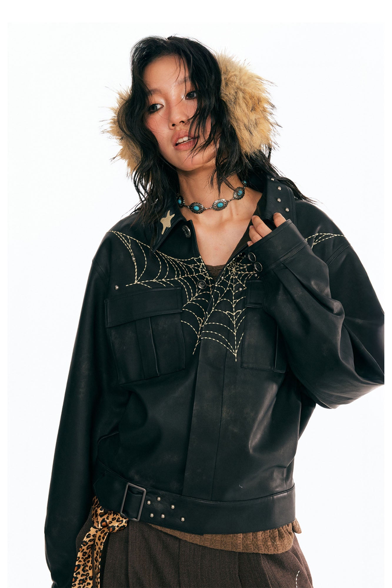 Dreamcatcher Patch Faux Leather Jacket