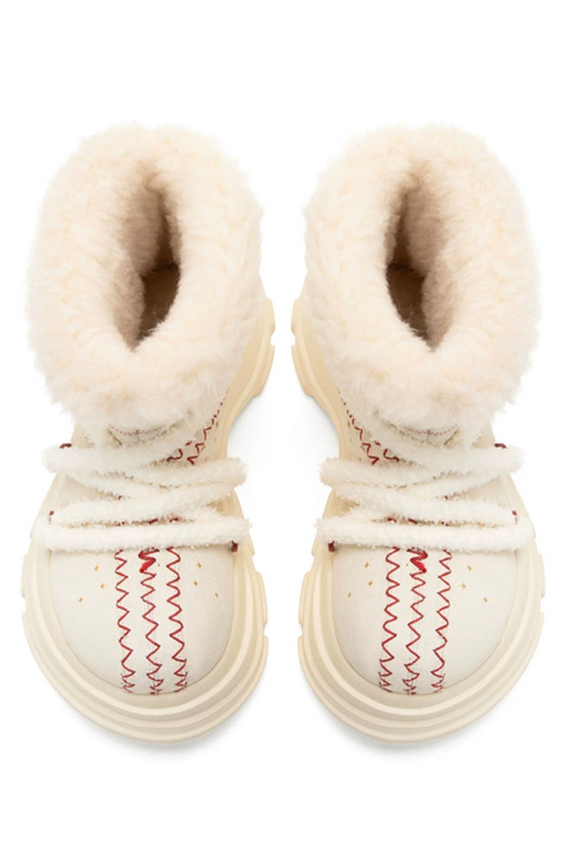 Furry Platform Snow Boots Cream