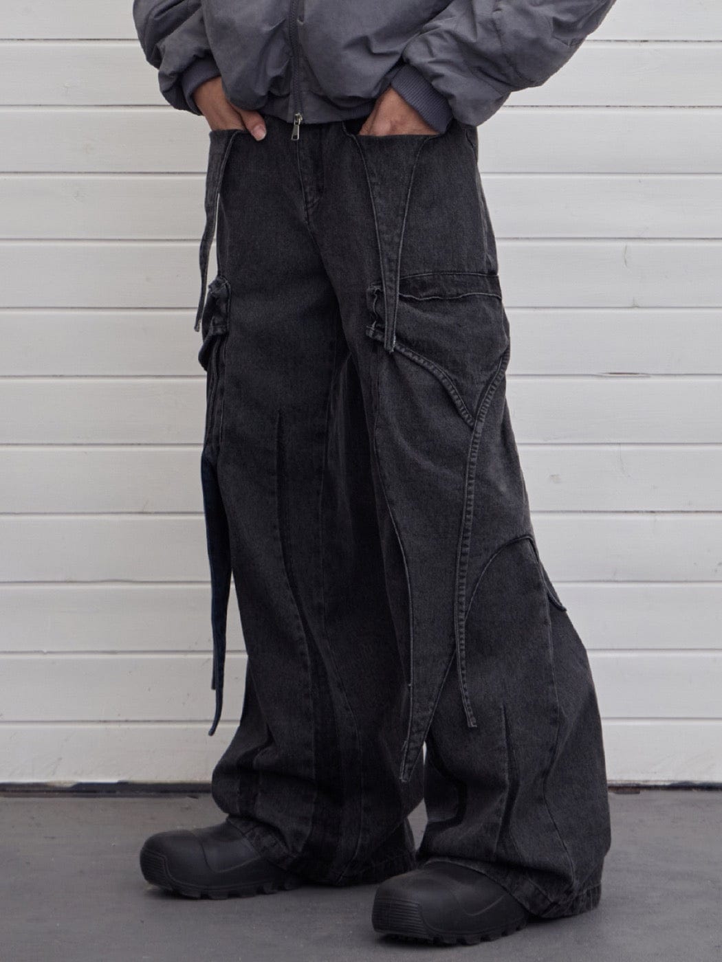 Detalles de la correa Jeans de pierna ancha