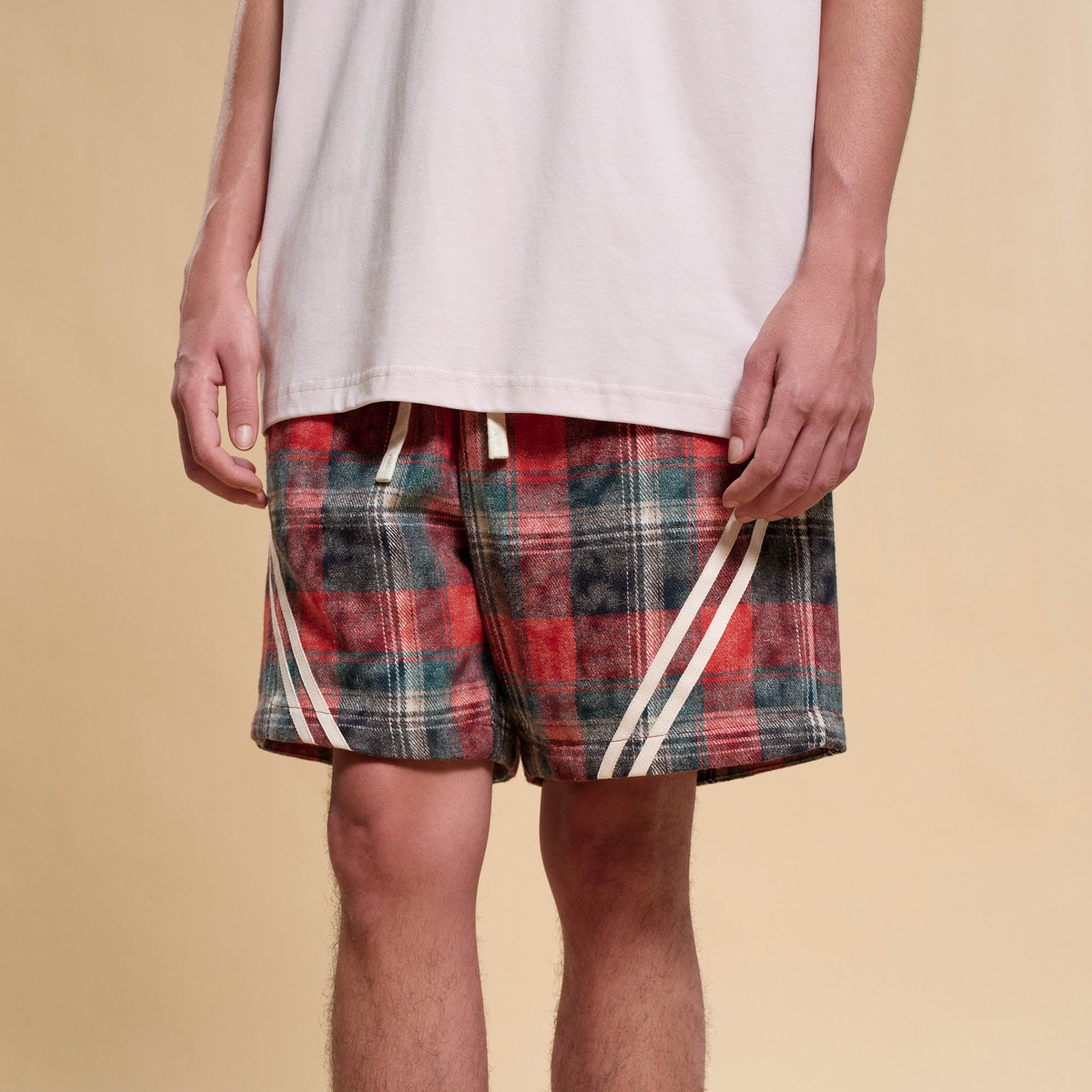 Plaid Draw String Track Shorts