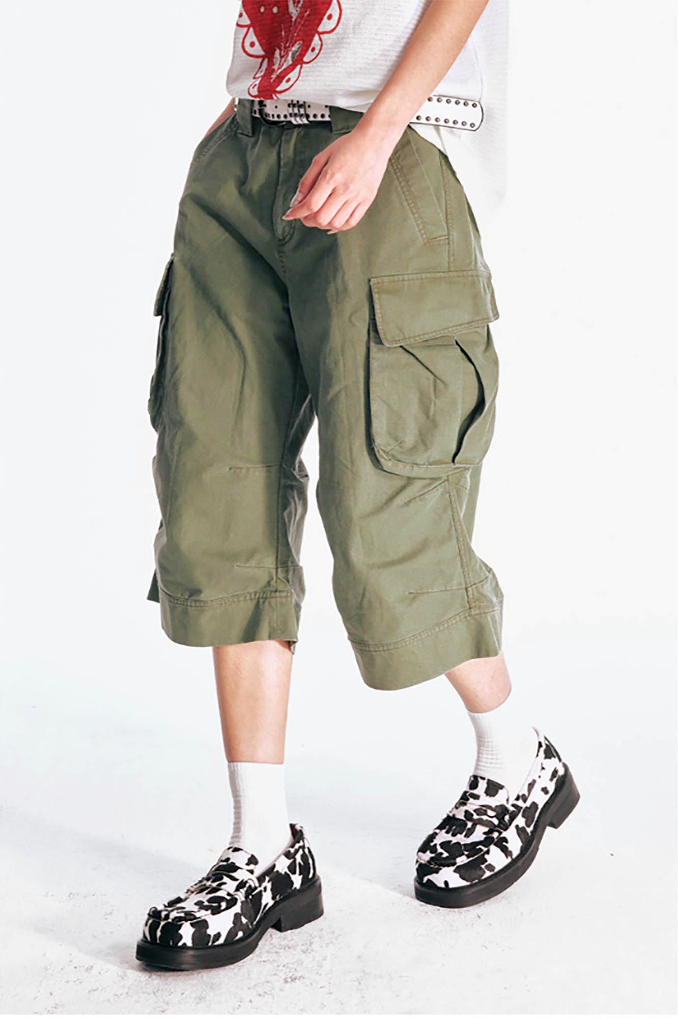 Flared Hem Utility Cargo Shorts