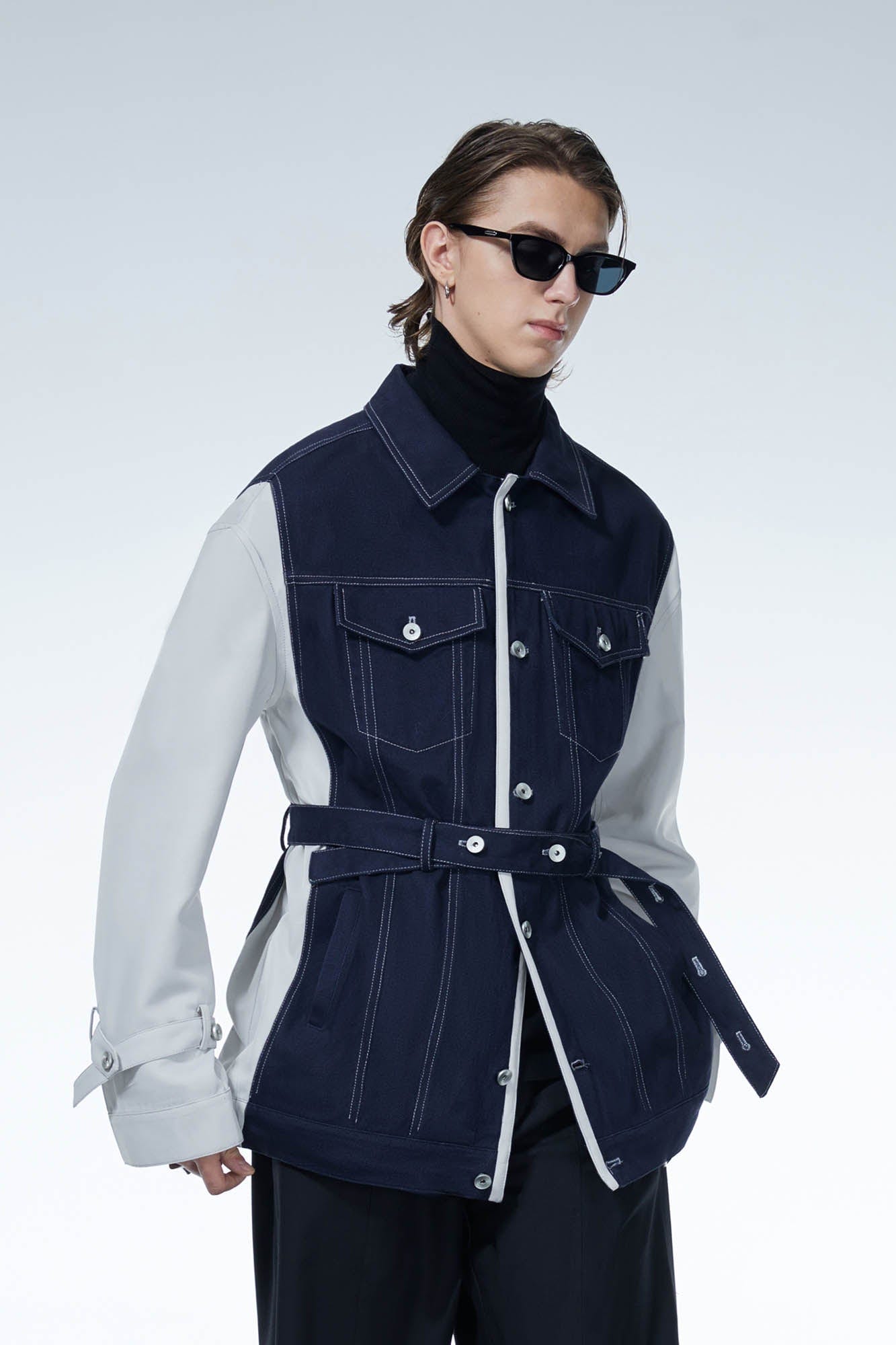 Colorblock Strappy Denim Jacket