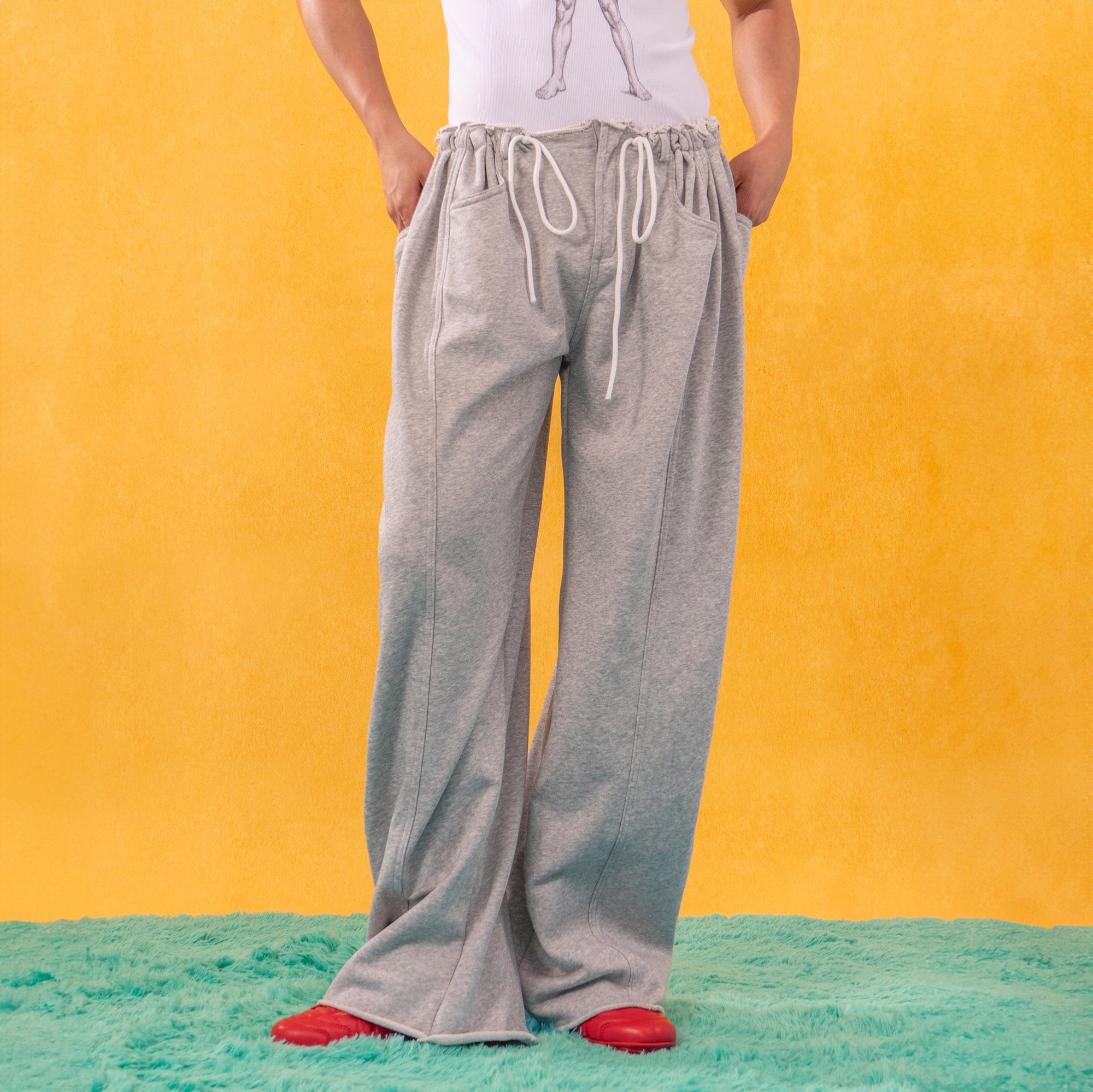 Middle Spliced Wide-Leg Drawstring Sweatpants