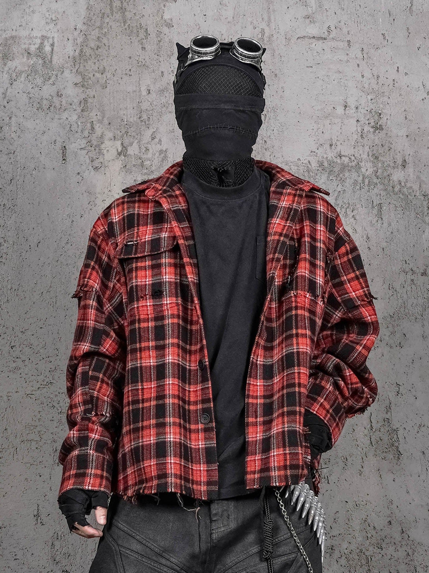Crimson Distressed Plaid Flannel Shirt