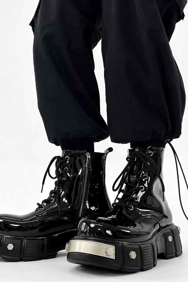 Patent Leather Platform Combat Boots
