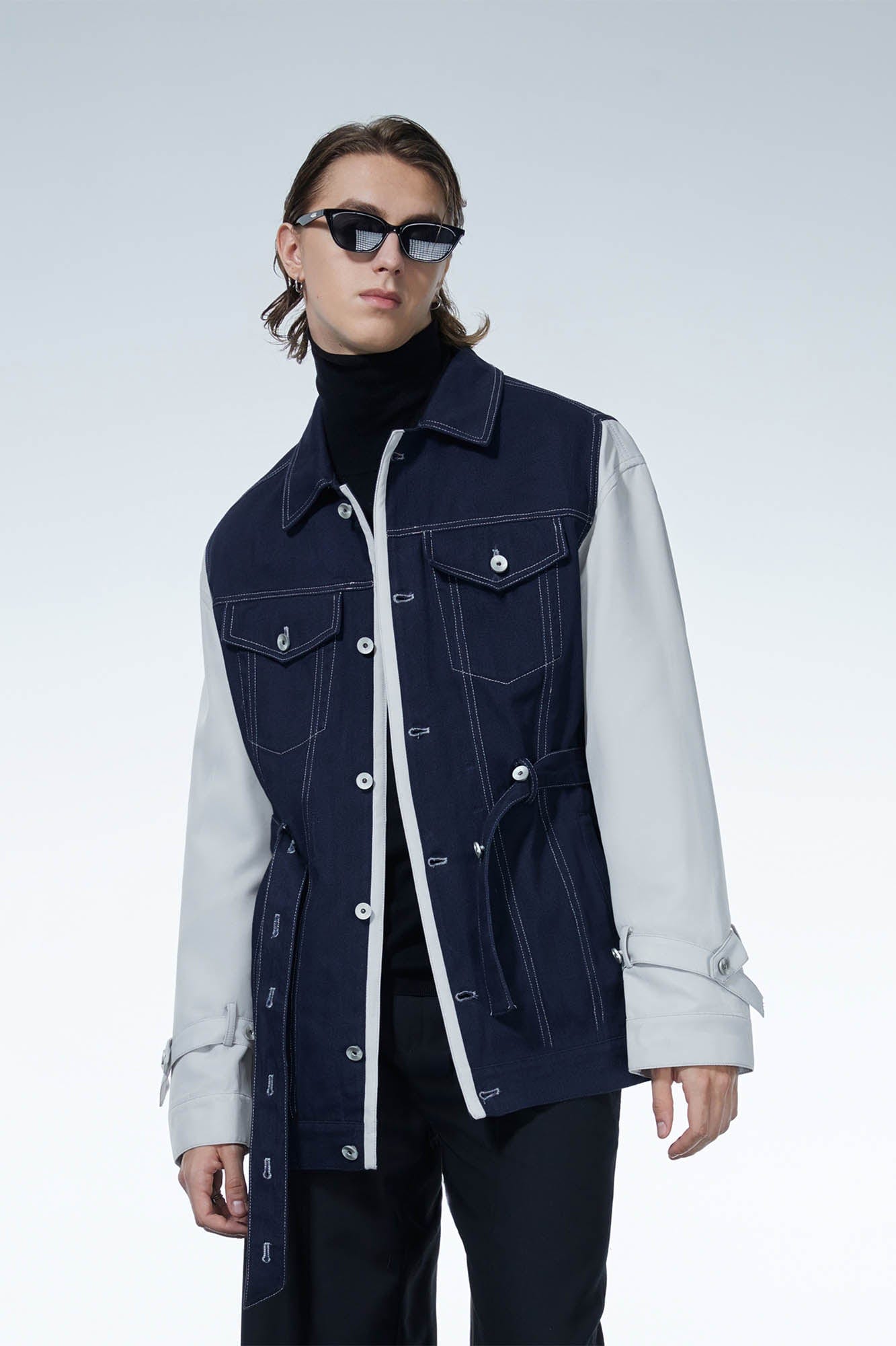 Colorblock Strappy Denim Jacket