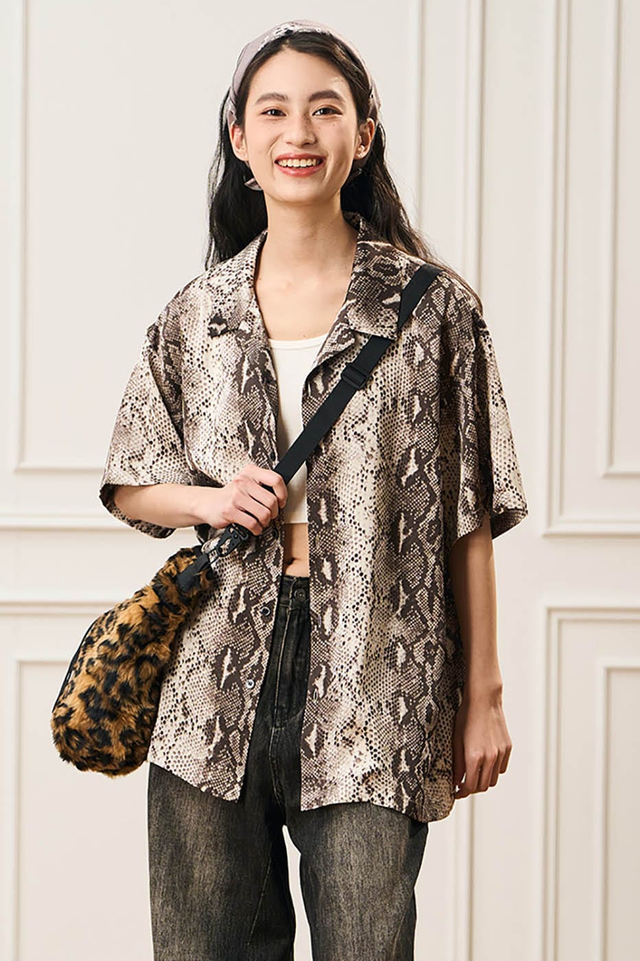 Chemise de camp à imprimé serpent