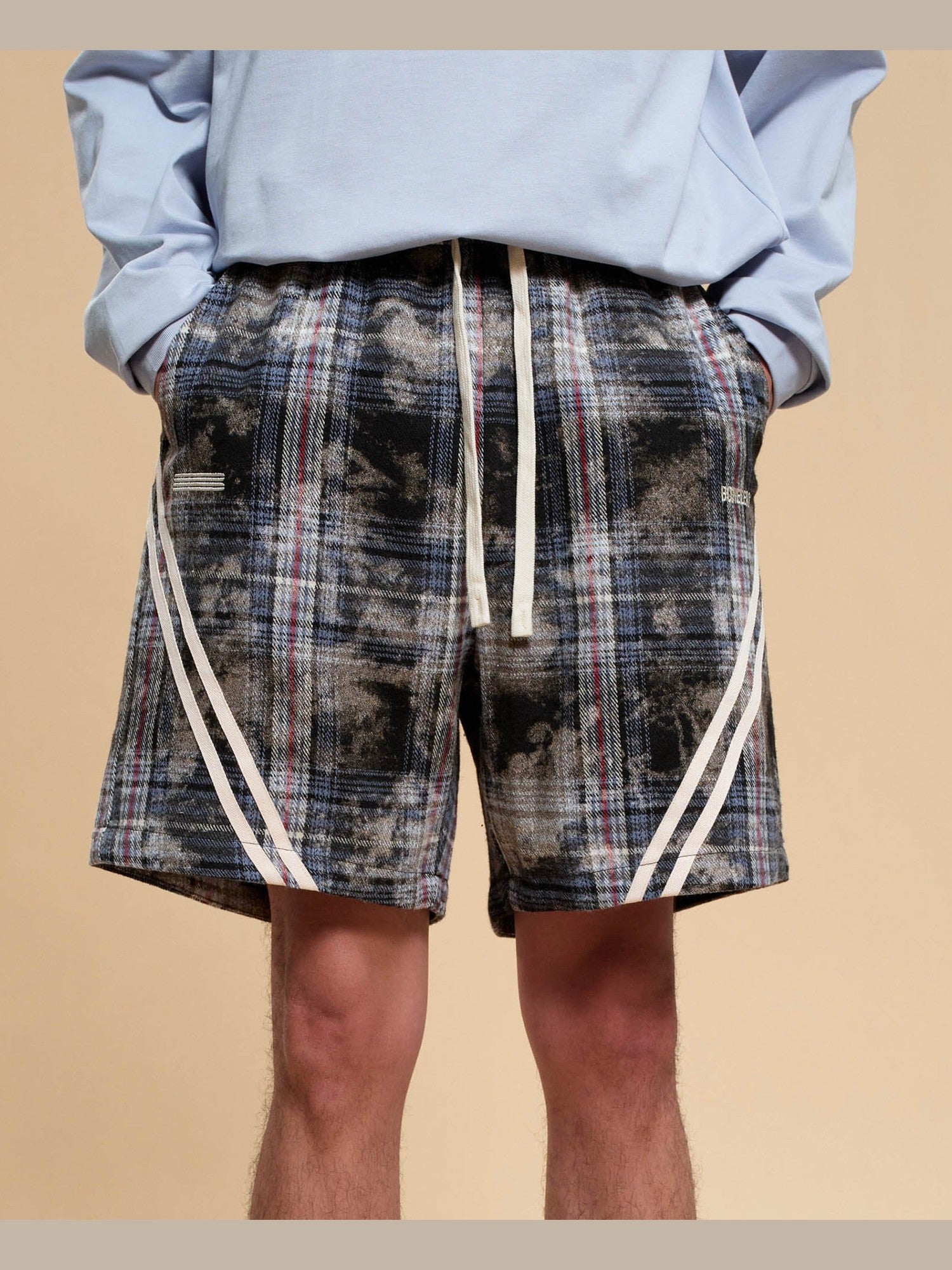 Plaid Draw String Track Shorts