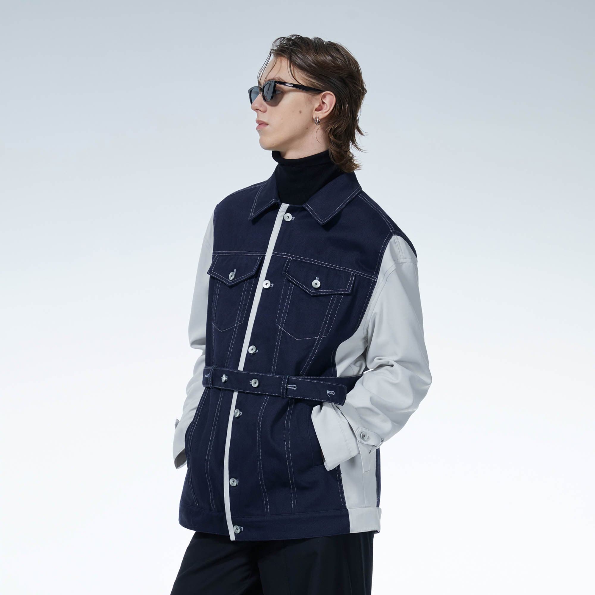 Colorblock Strappy Denim Jacket