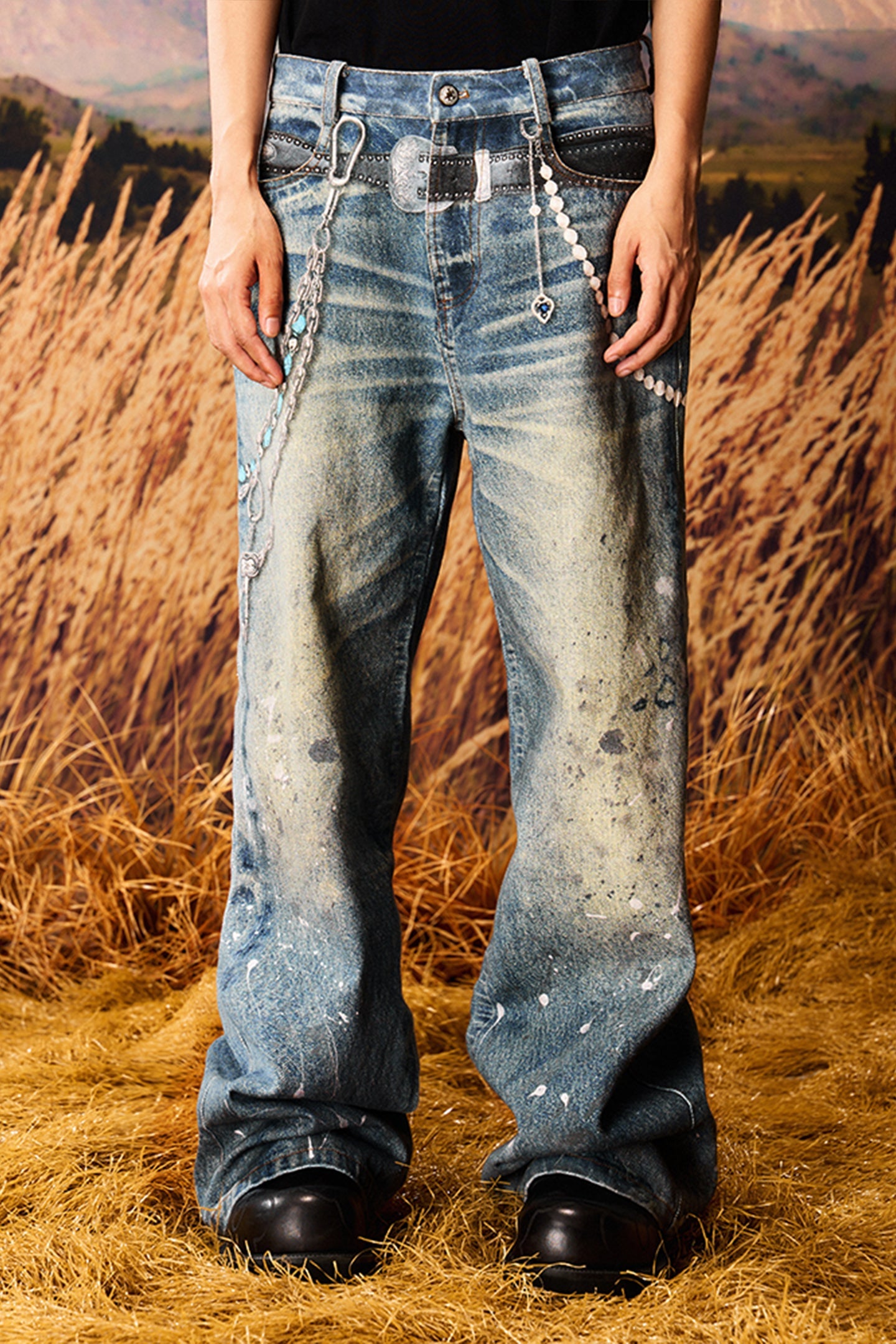 3D Chain Print Vintage Jeans