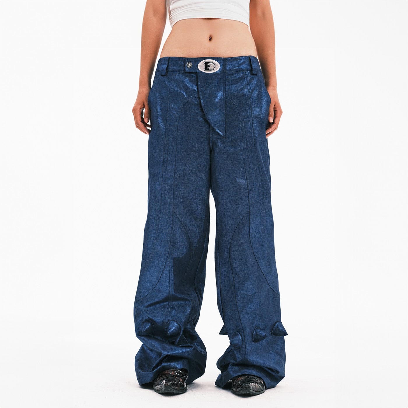 Embrio Metálico Diablo con cuernos Pantalones con paneles de pierna ancha azul