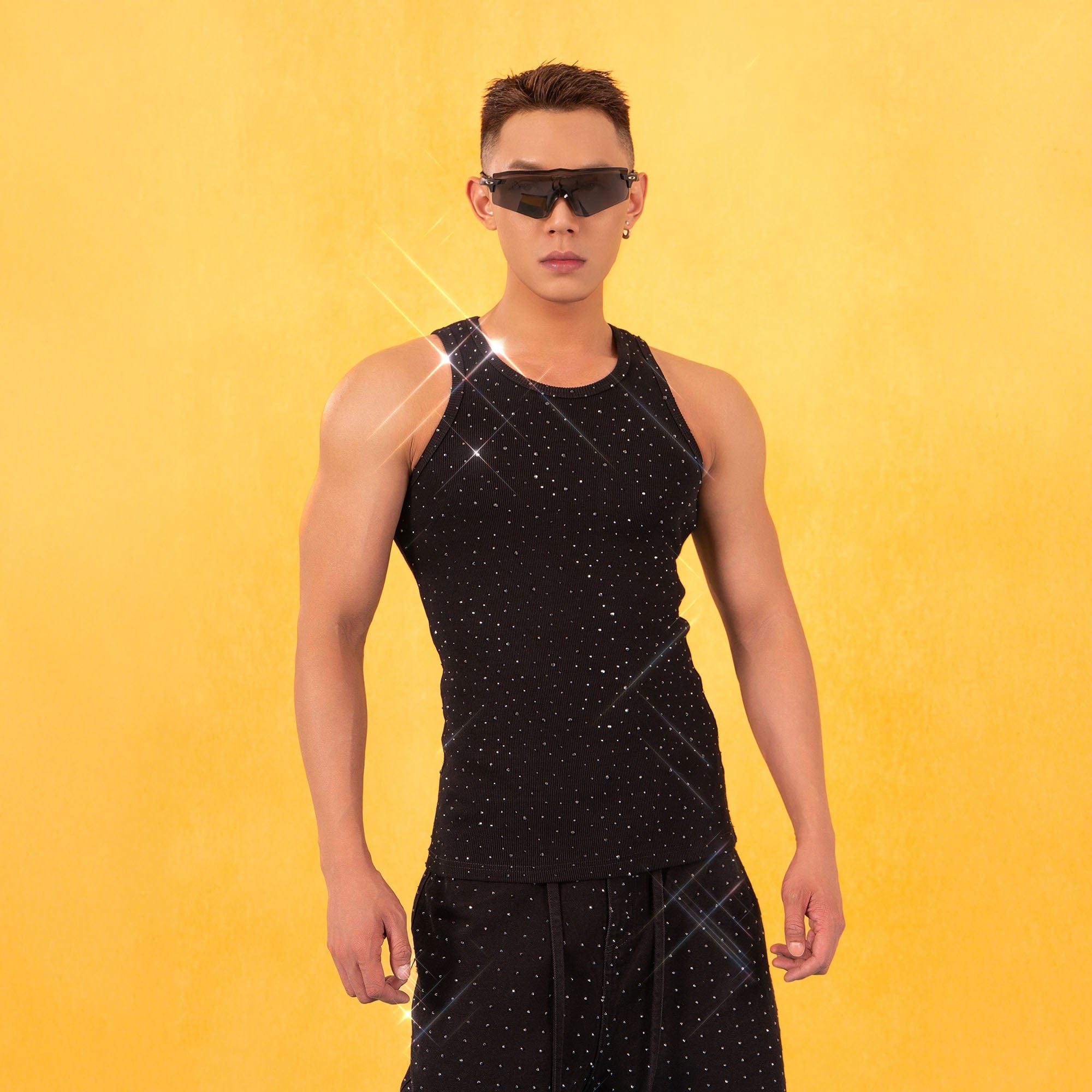 Rhinestone Embellished Ribbed Tank Top