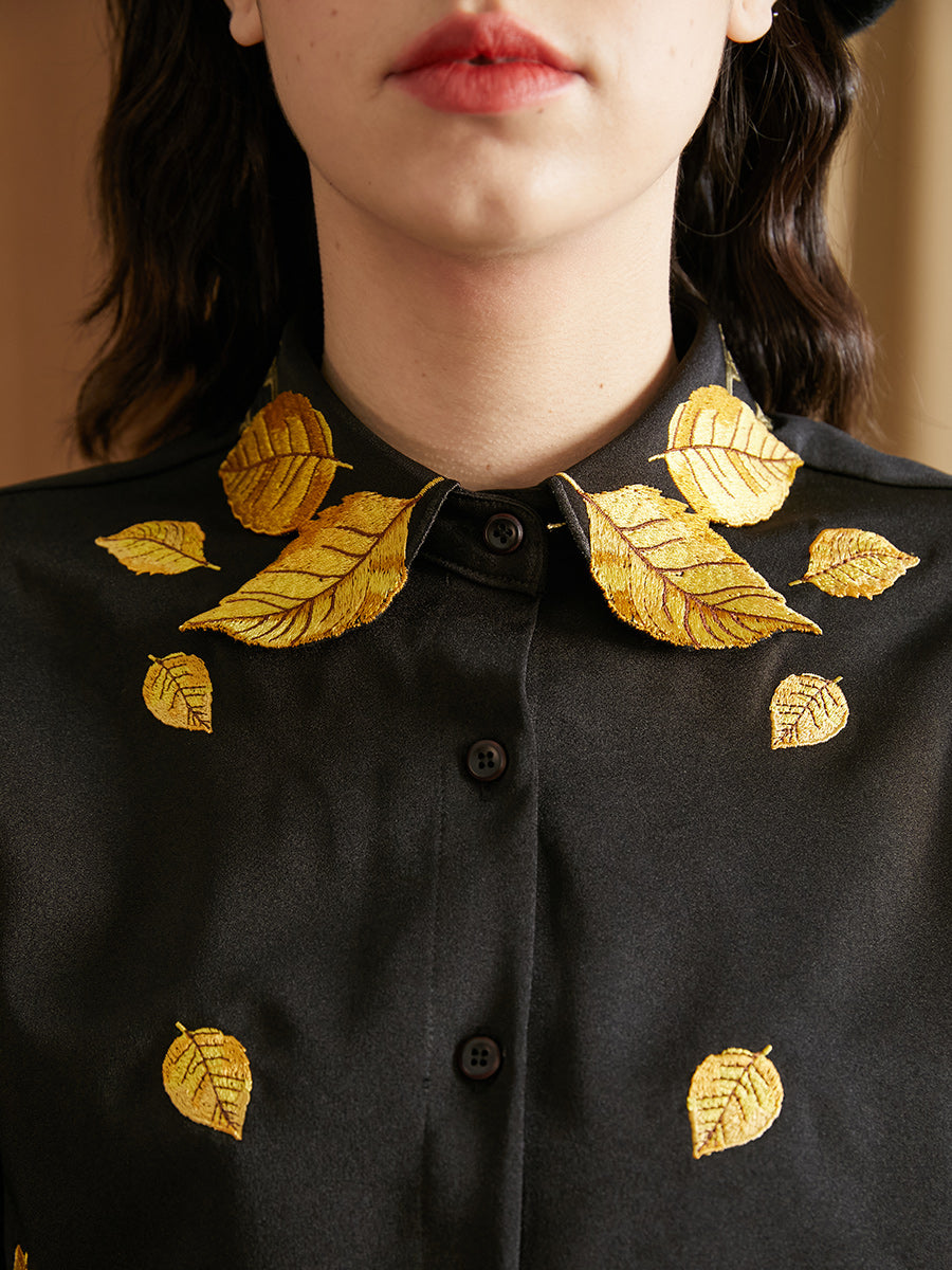 Golden Leaf Embroidered Blouse - chiclara