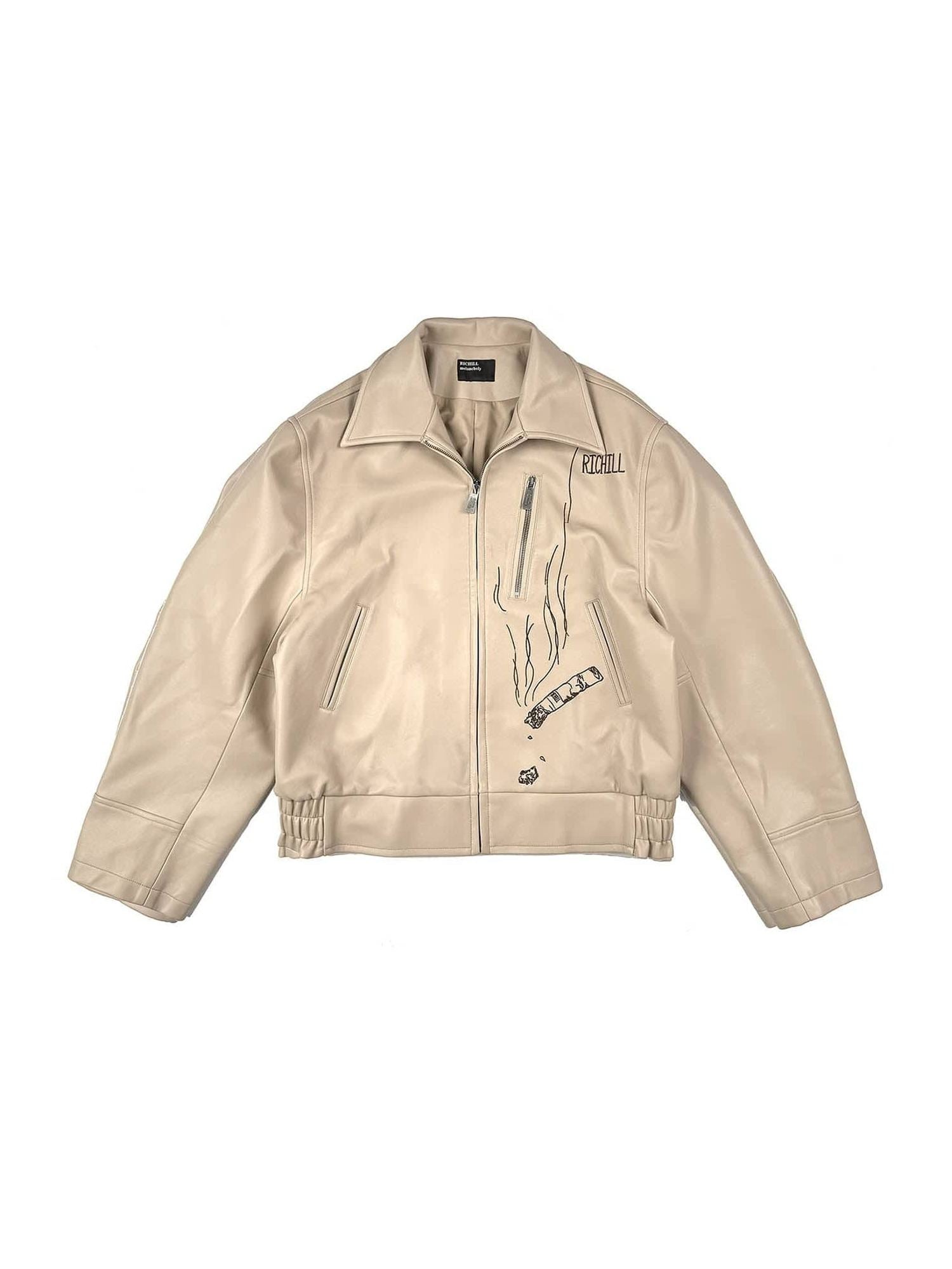 Veste de fumée en cuir crème