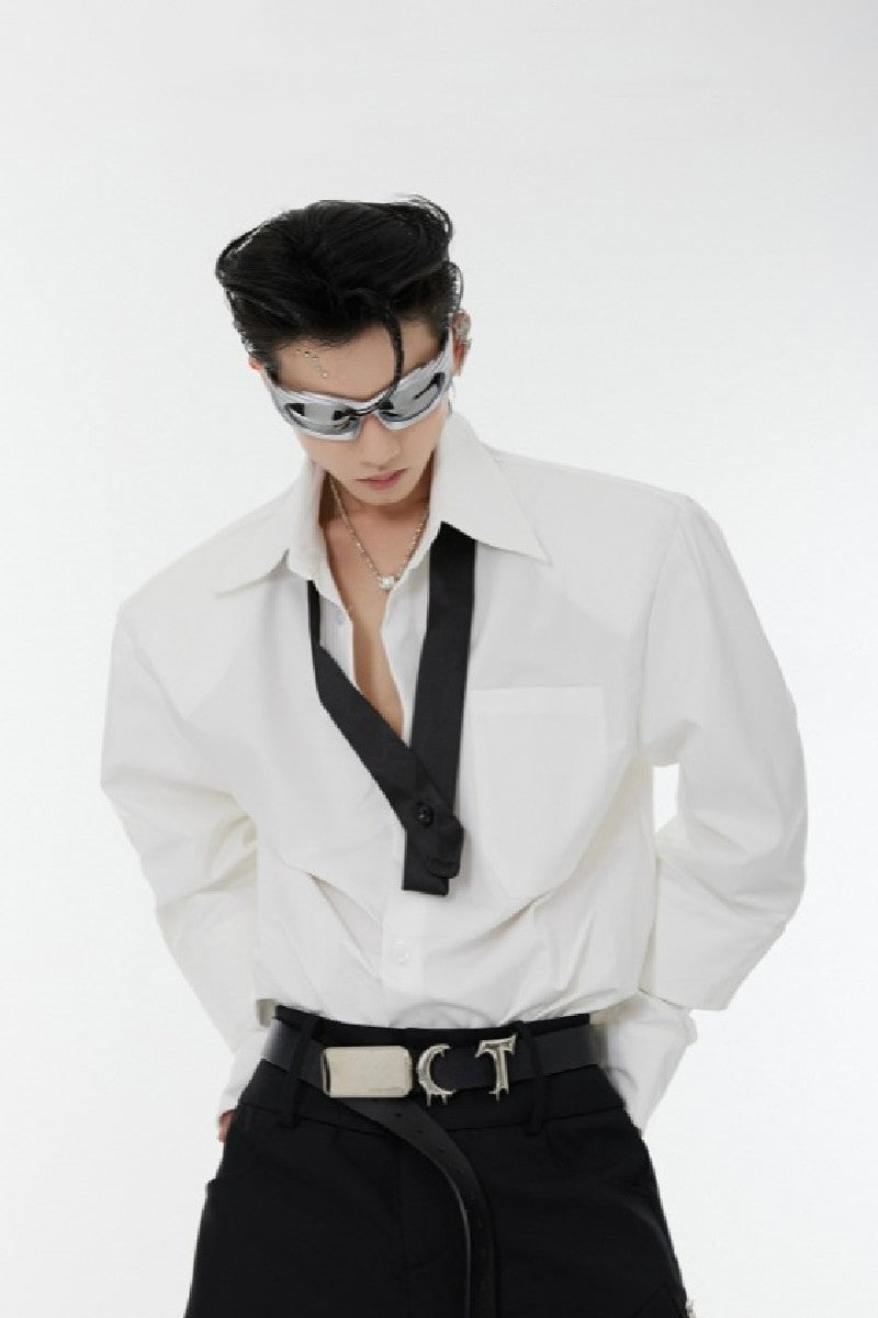 Shoulder Pad Tie-Neck Shirt - chiclara