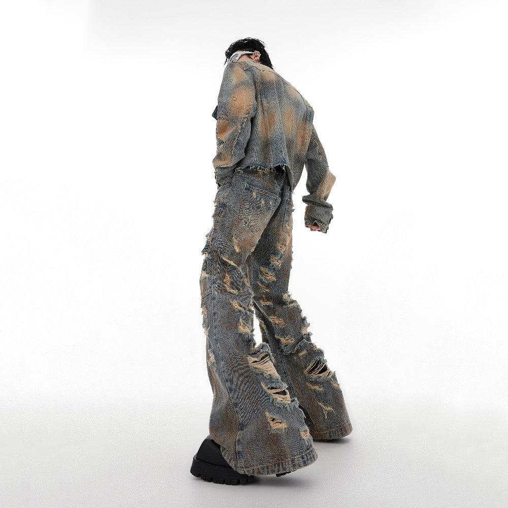Vintage Washed Distressed Denim Jacket - chiclara
