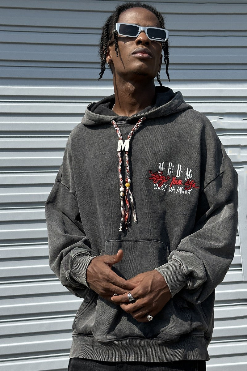 Washed Hoodie with Embroidered Logo - chiclara