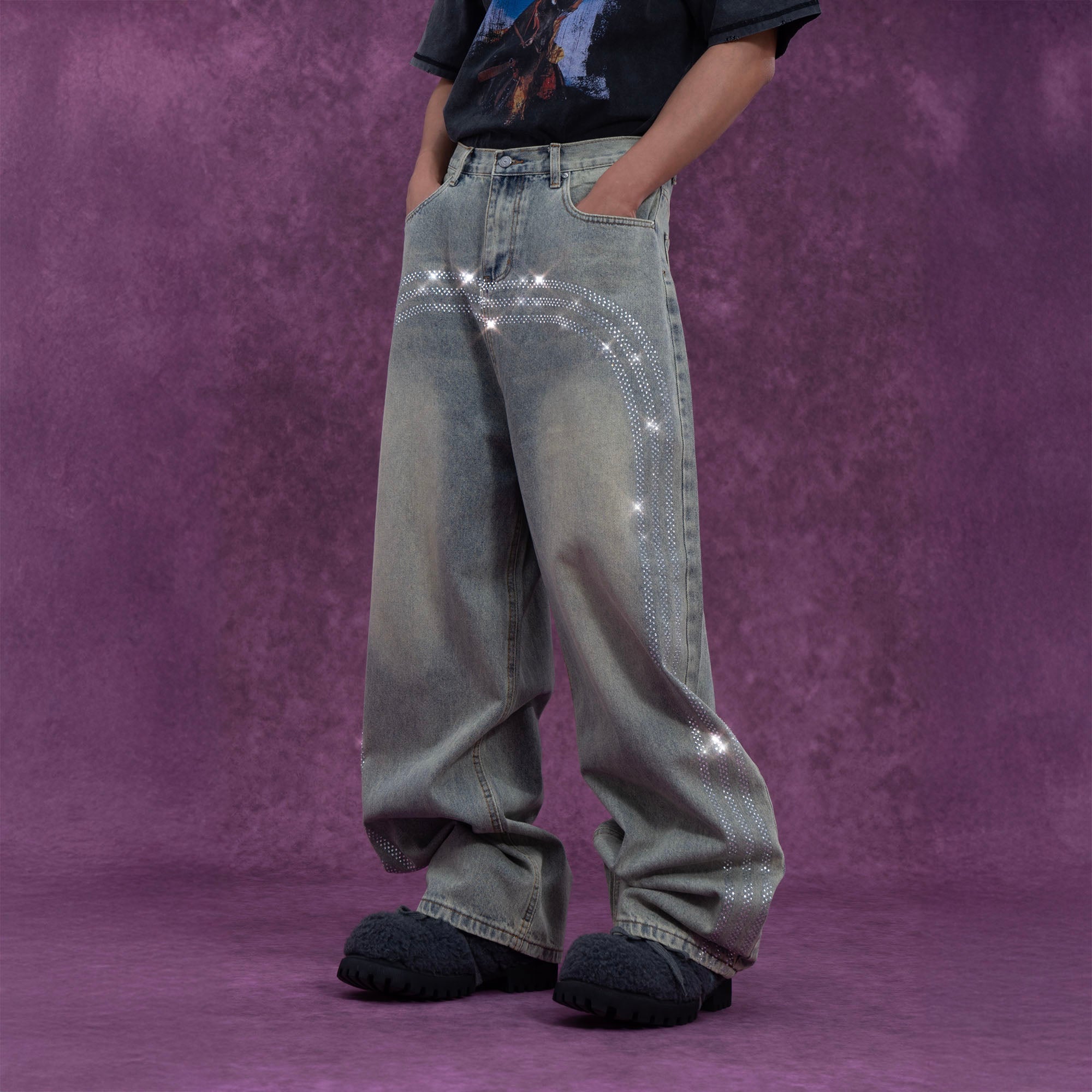 Rhinestone Trim Vintage Jeans