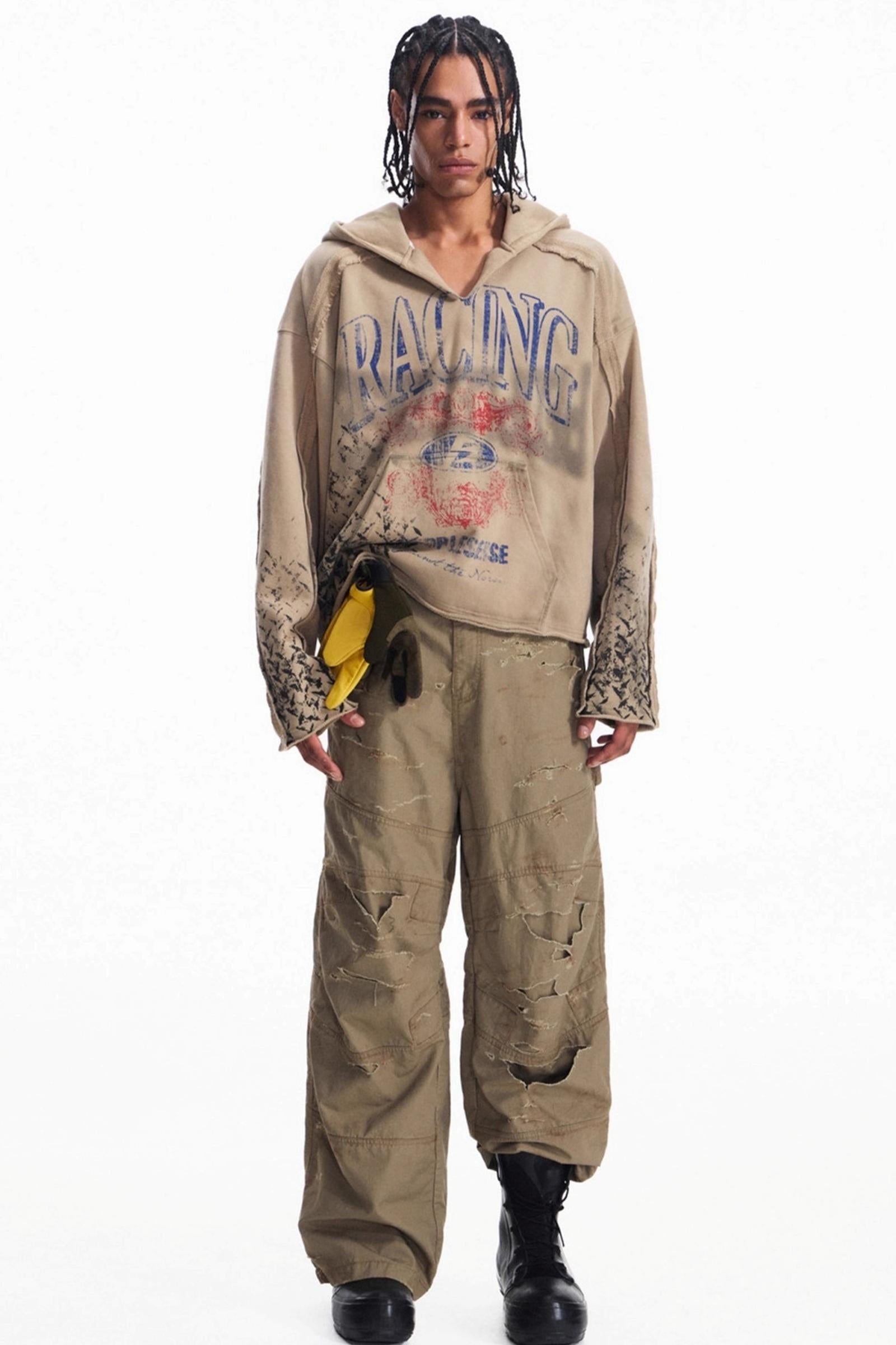 Men's Vintage Racing Print Hooded Sweatshirt