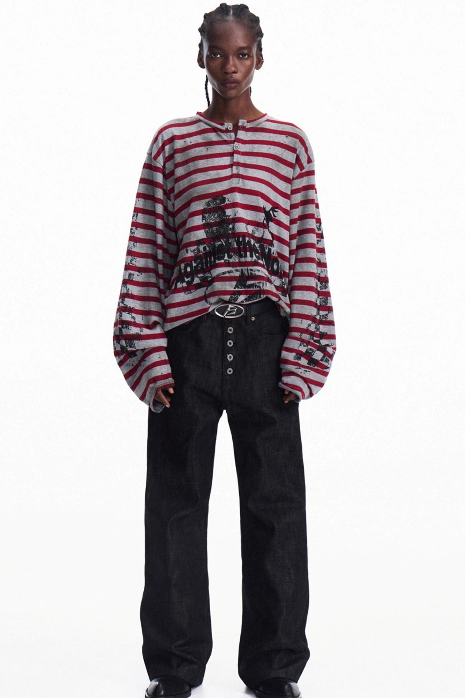 Men's Striped Knit Half Cardigan