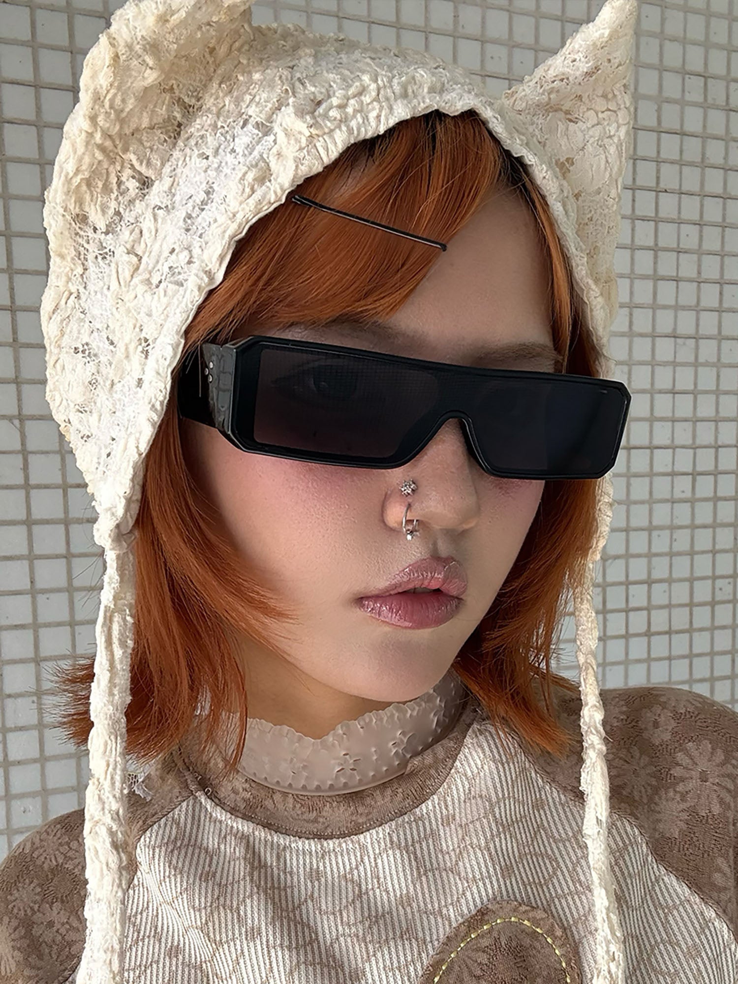 Black Shield Rectangle Sunglasses - view 2