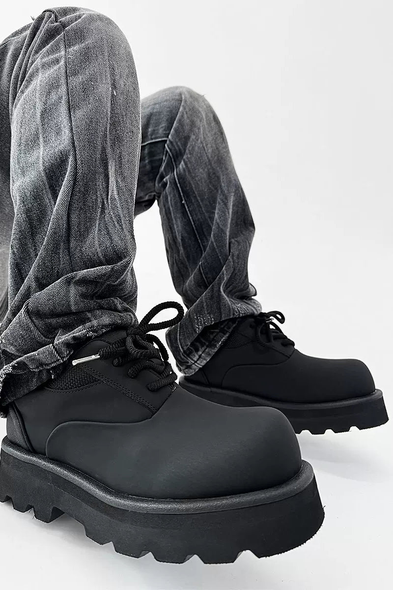 Matte Black Platform Work Oxford Shoes