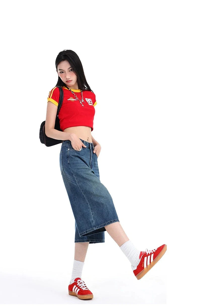 하이웨이스트 데님 culottes 반바지