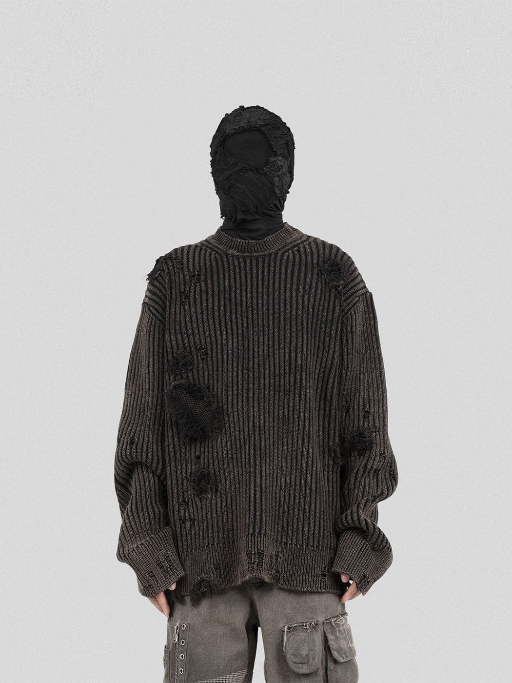 디스트레스드 리브 스웨터