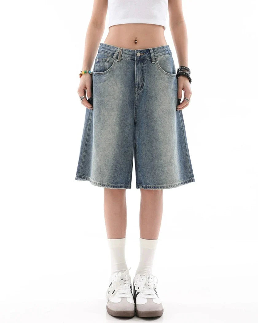 라이트워시 데님 버뮤다 culottes