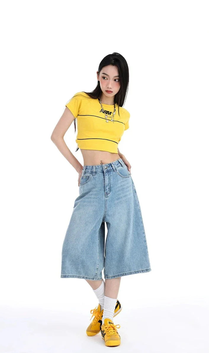 하이웨이스트 데님 culottes 반바지