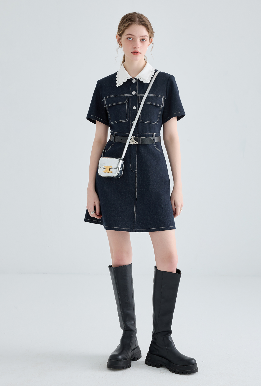 Waist Shape Denim Dress - chiclara