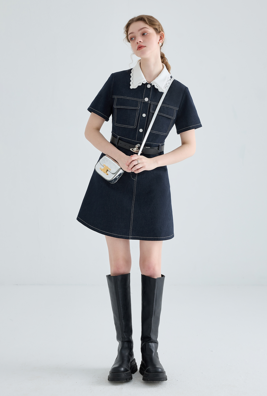 Waist Shape Denim Dress - chiclara