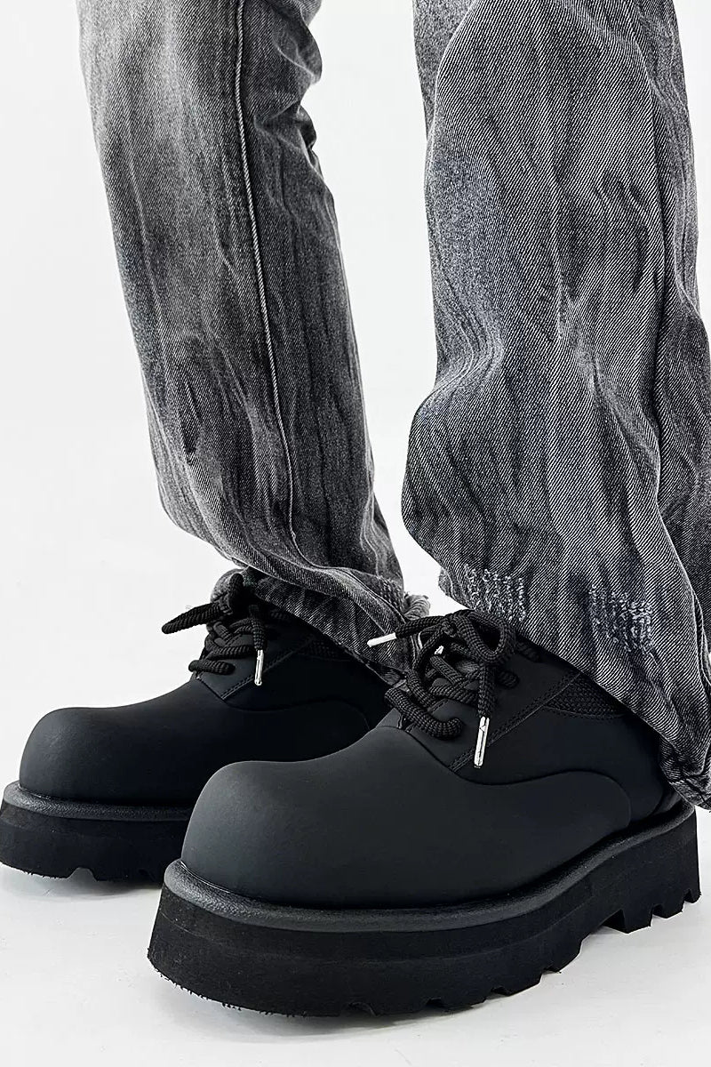 Matte Black Platform Work Oxford Shoes