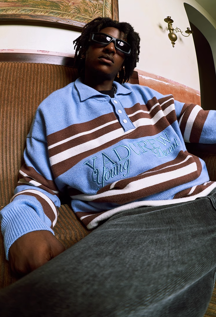 Classic Striped Polo Neck Knit Sweater - chiclara