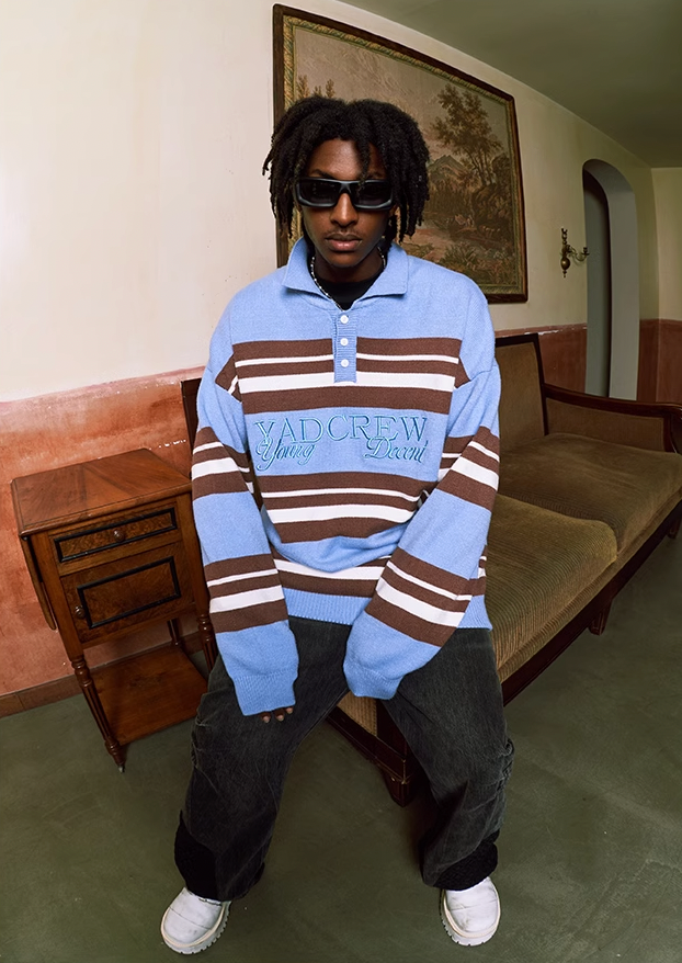Classic Striped Polo Neck Knit Sweater - chiclara