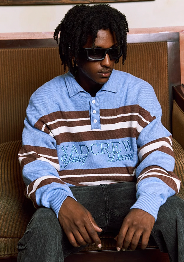 Classic Striped Polo Neck Knit Sweater - chiclara