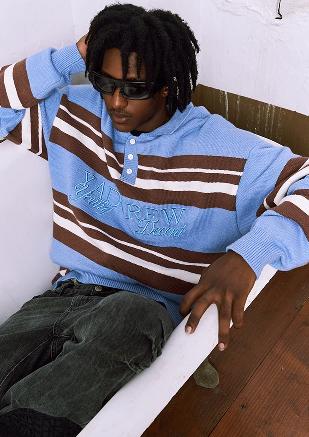Classic Striped Polo Neck Knit Sweater - chiclara