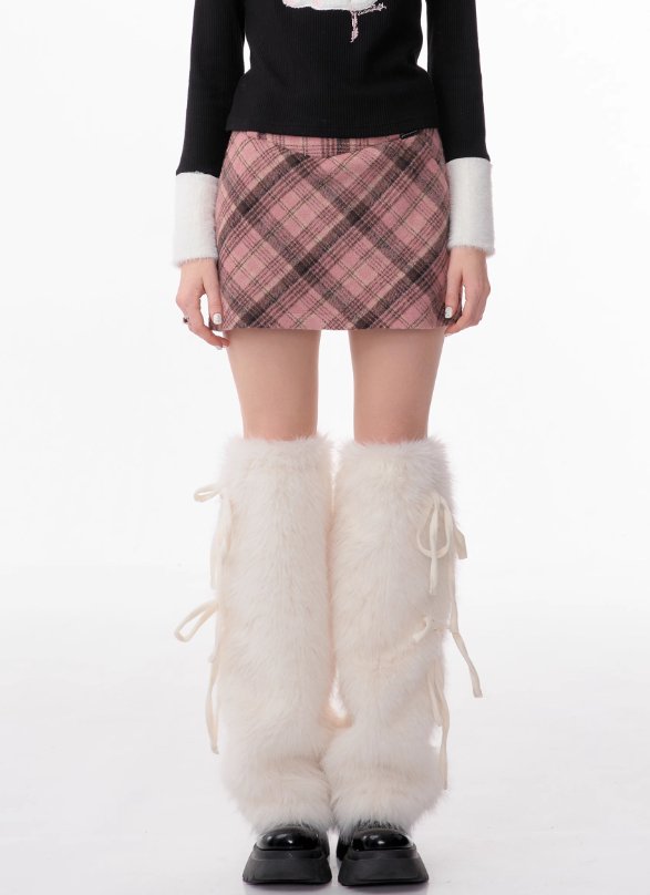 Falda midi de tartán rosa