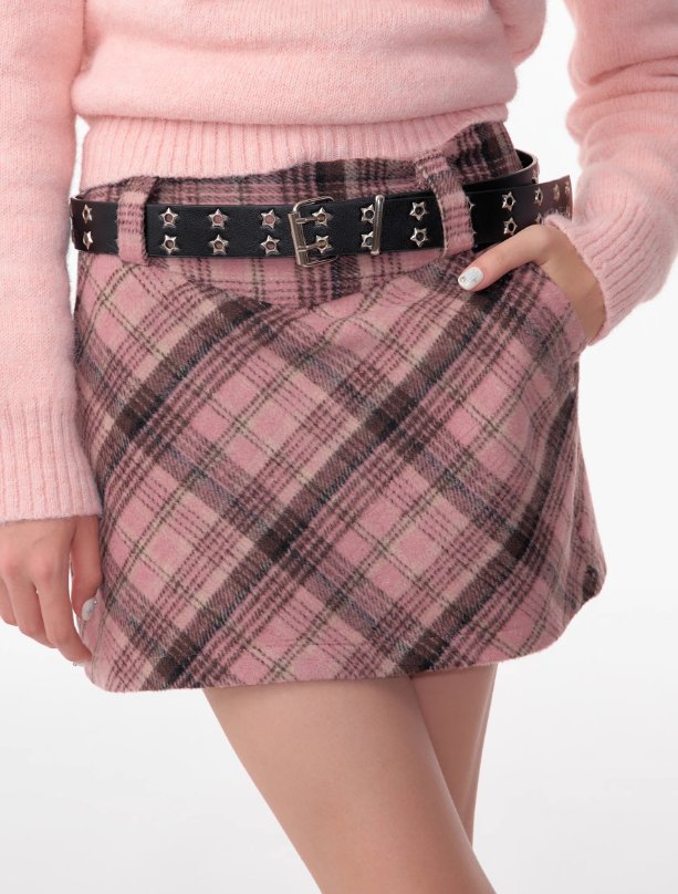 Falda midi de tartán rosa