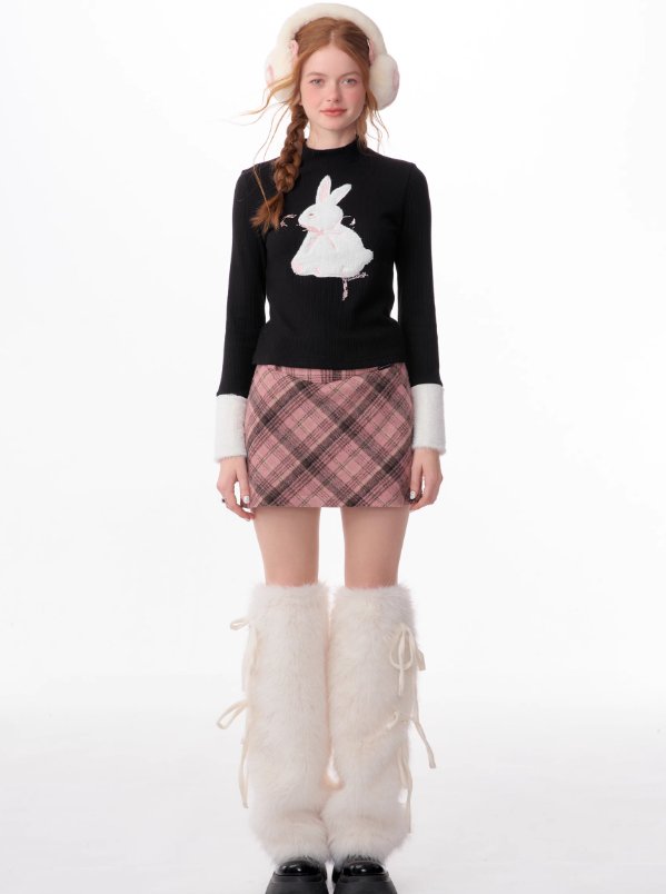 Falda midi de tartán rosa
