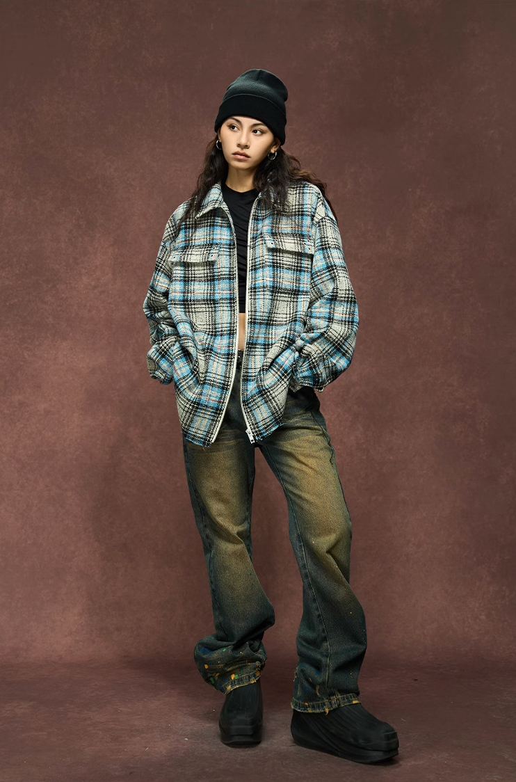 Deconstructed Plaid Shirt Jacket - chiclara