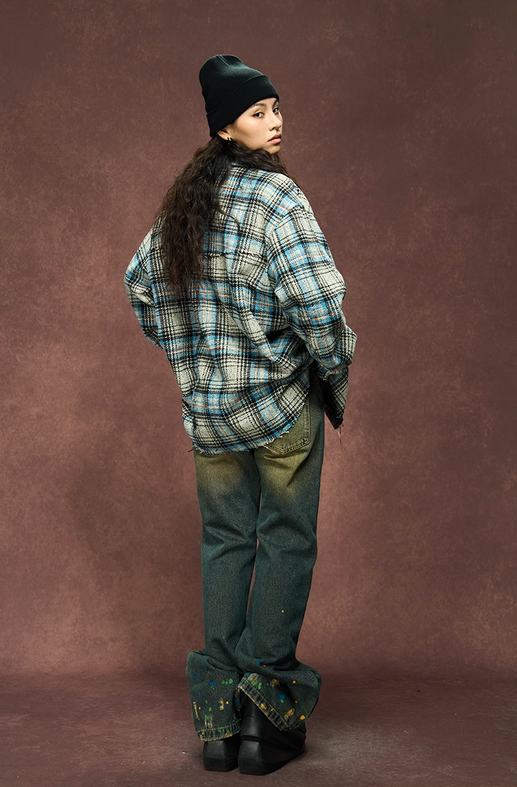 Deconstructed Plaid Shirt Jacket - chiclara